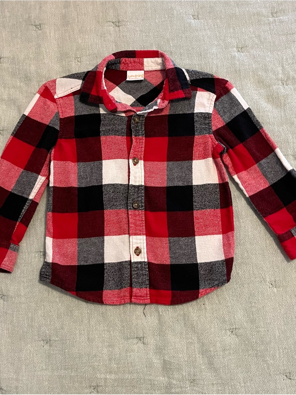 Red, Black & White Plaid Button-Down Shirt